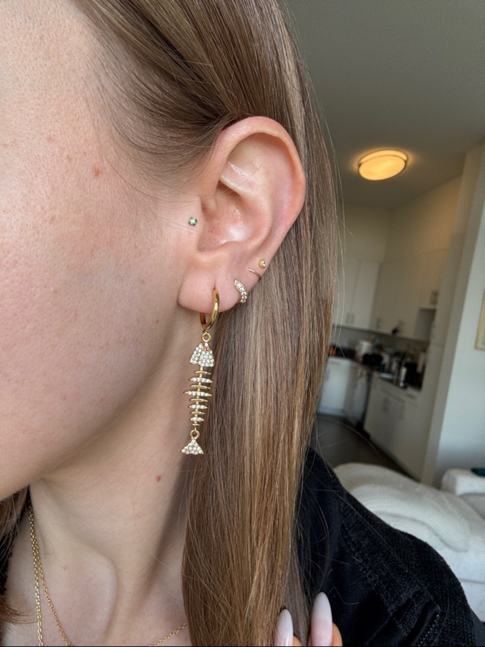 Cz studded Gold Fish Charm Hoop Earrings - Women Jewelry hoops stainless steel